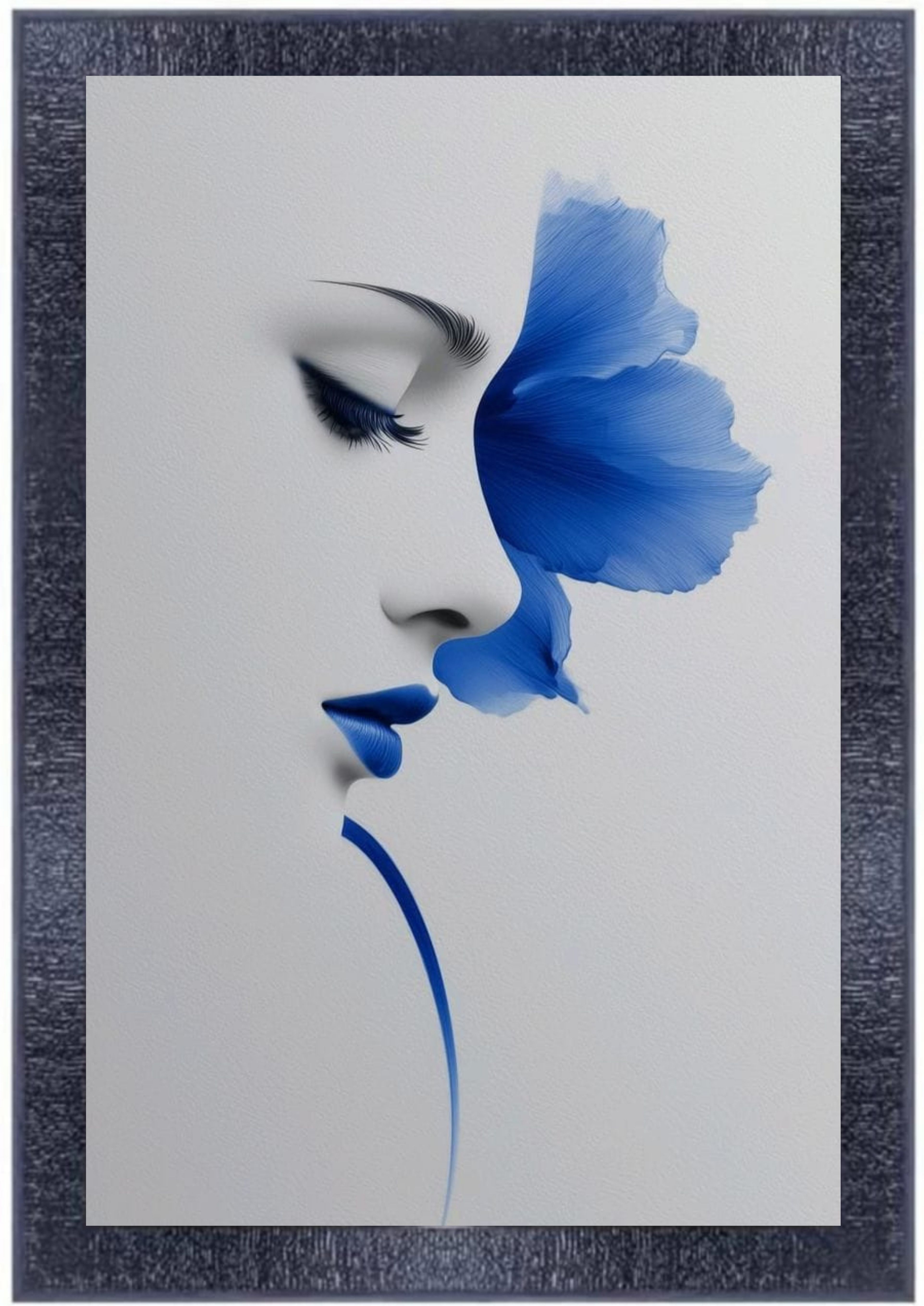  Framed Wall Art - Woman with Blue Flower Abstract Portrait - Modern Home Decor - 12x18 Inch