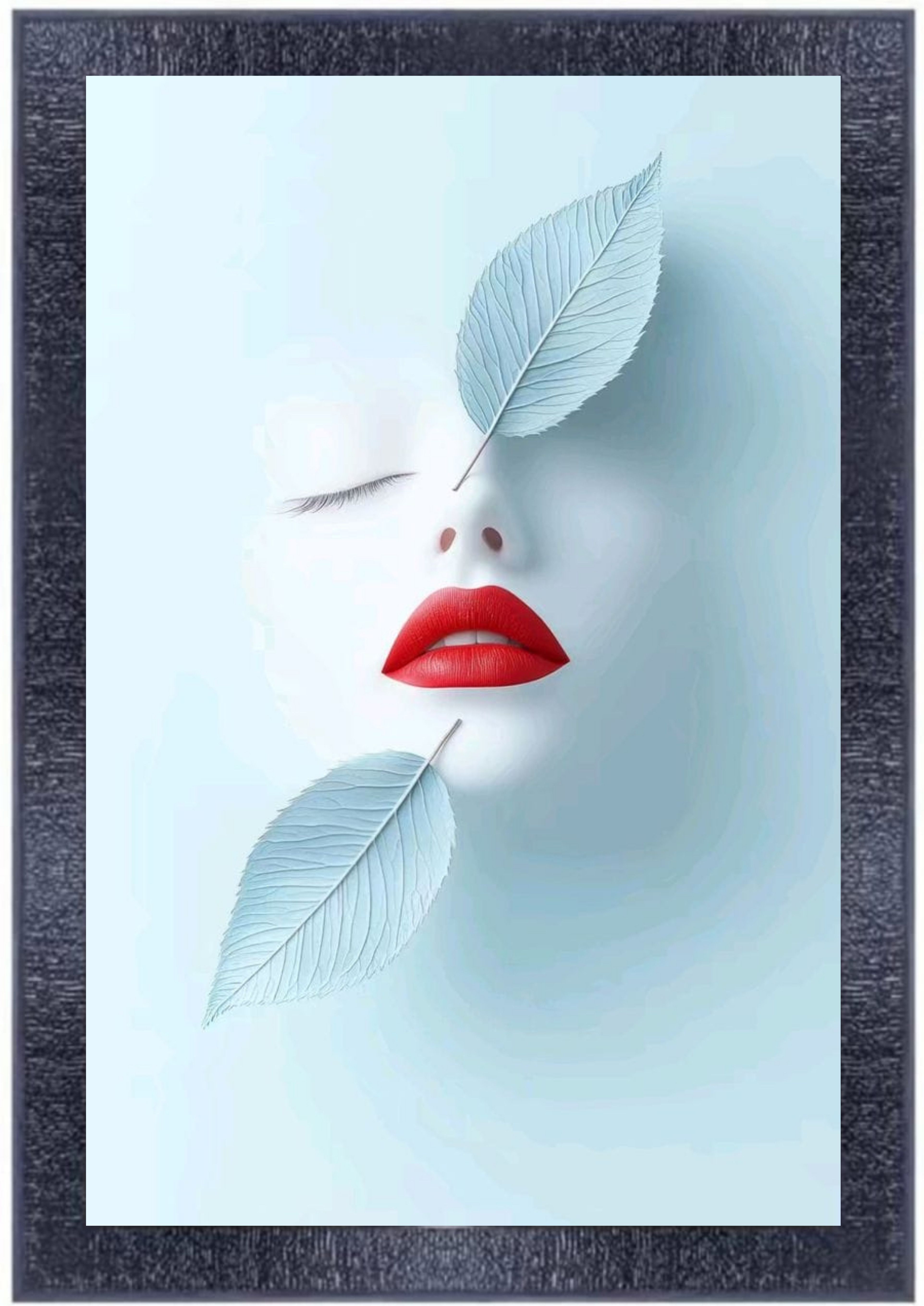 Framed Wall Art - Abstract Face with Leaves - Modern Home Decor Print for Living Room, Bedroom, Office - [Your Choice of Size]