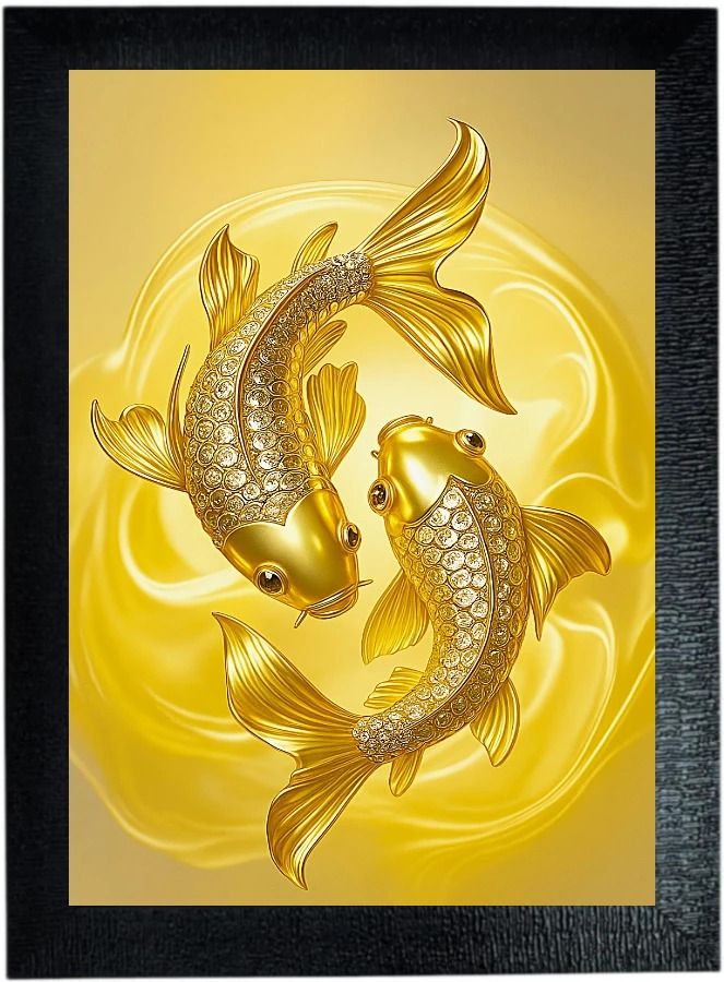 Golden Koi Fish Framed Wall Art, Two Koi Fish Swimming in Harmony, Contemporary Art for Home Decor