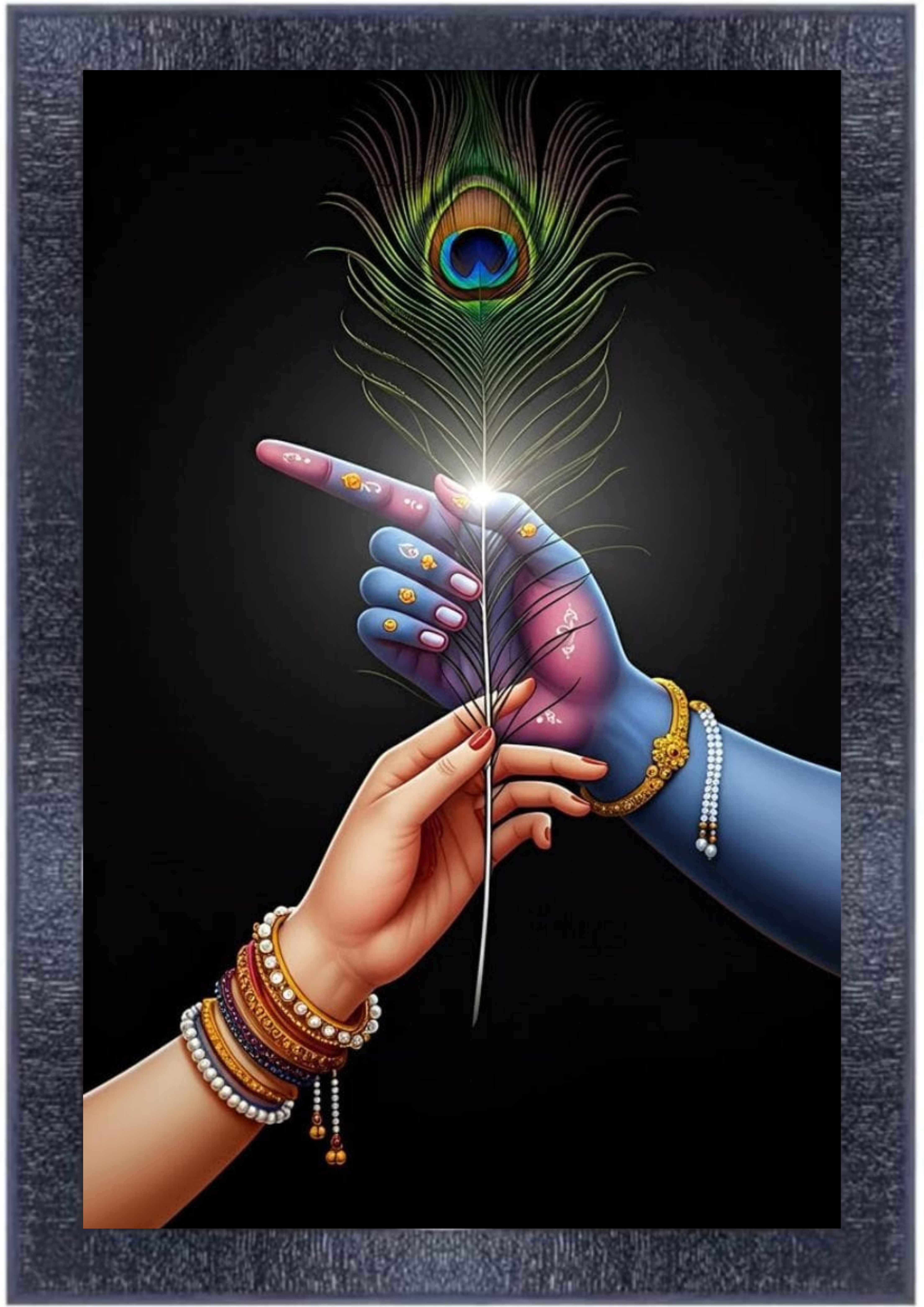  Krishna Hand Holding Peacock Feather Framed Art Print - Spiritual Wall Decor