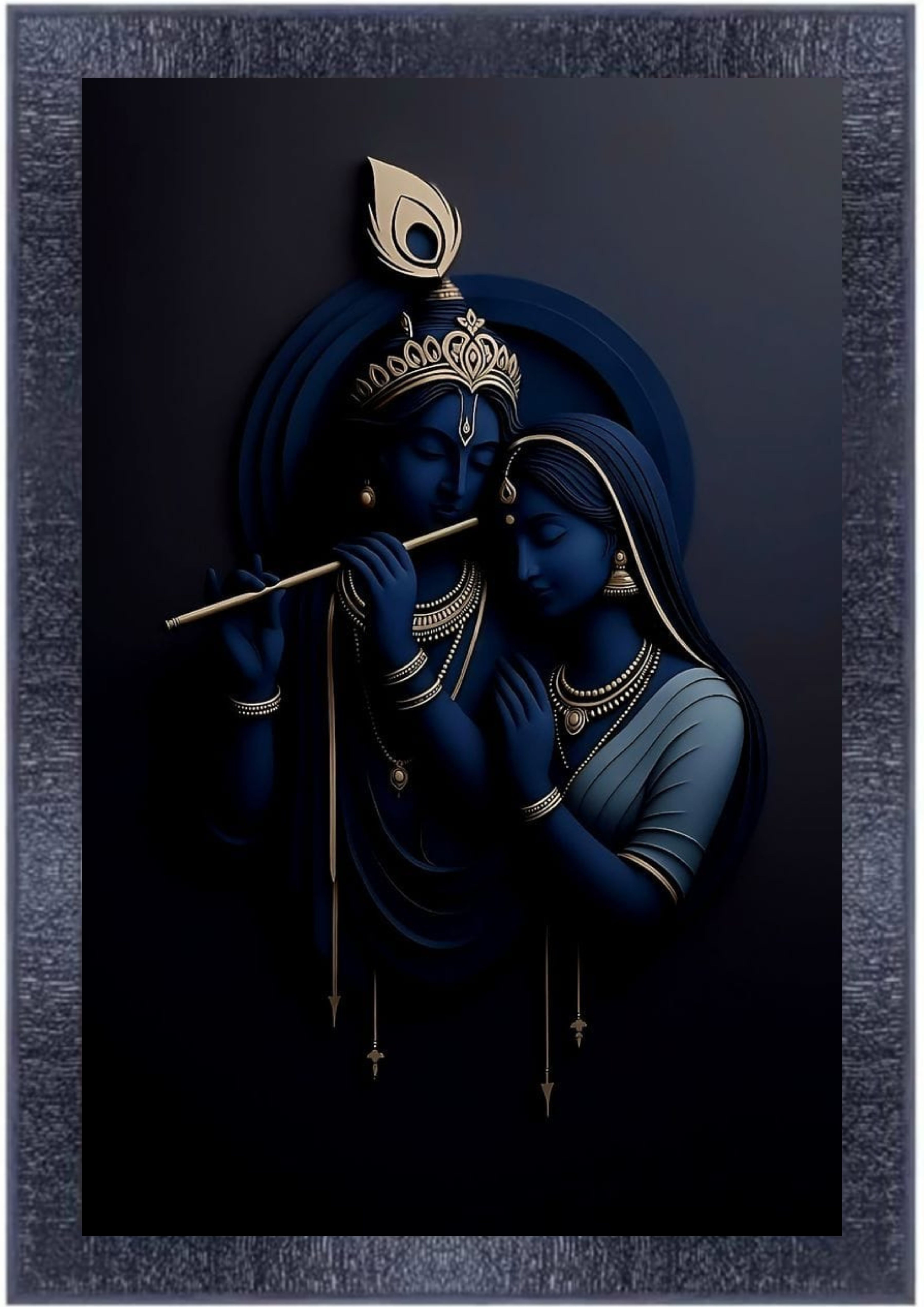  Krishna and Radha Contemporary Art Framed Wall Painting for Home Decor, Living Room, Bedroom, Office - Blue & Gold Finish