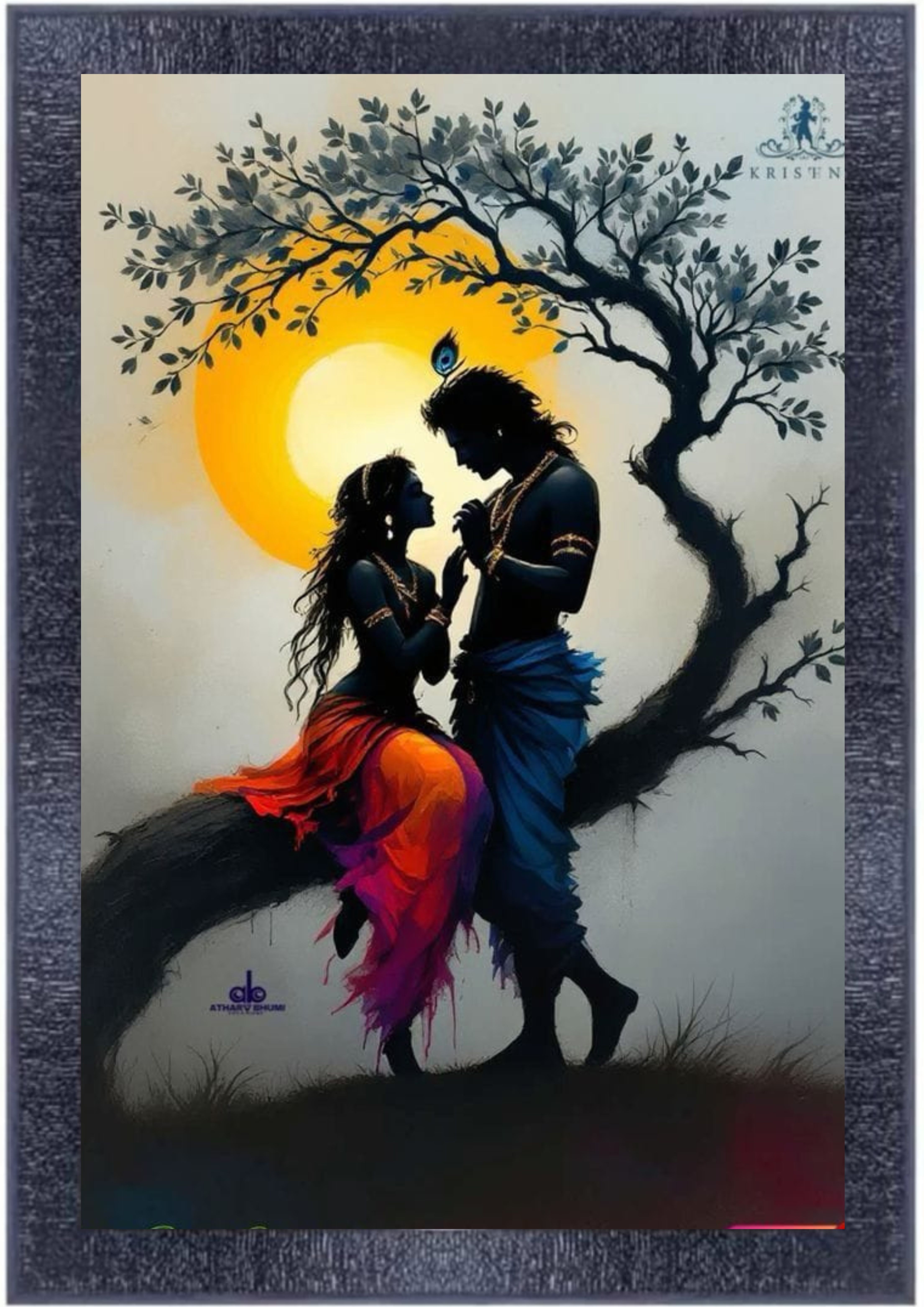 KRISTN Radha Krishna Digital Art Framed Painting