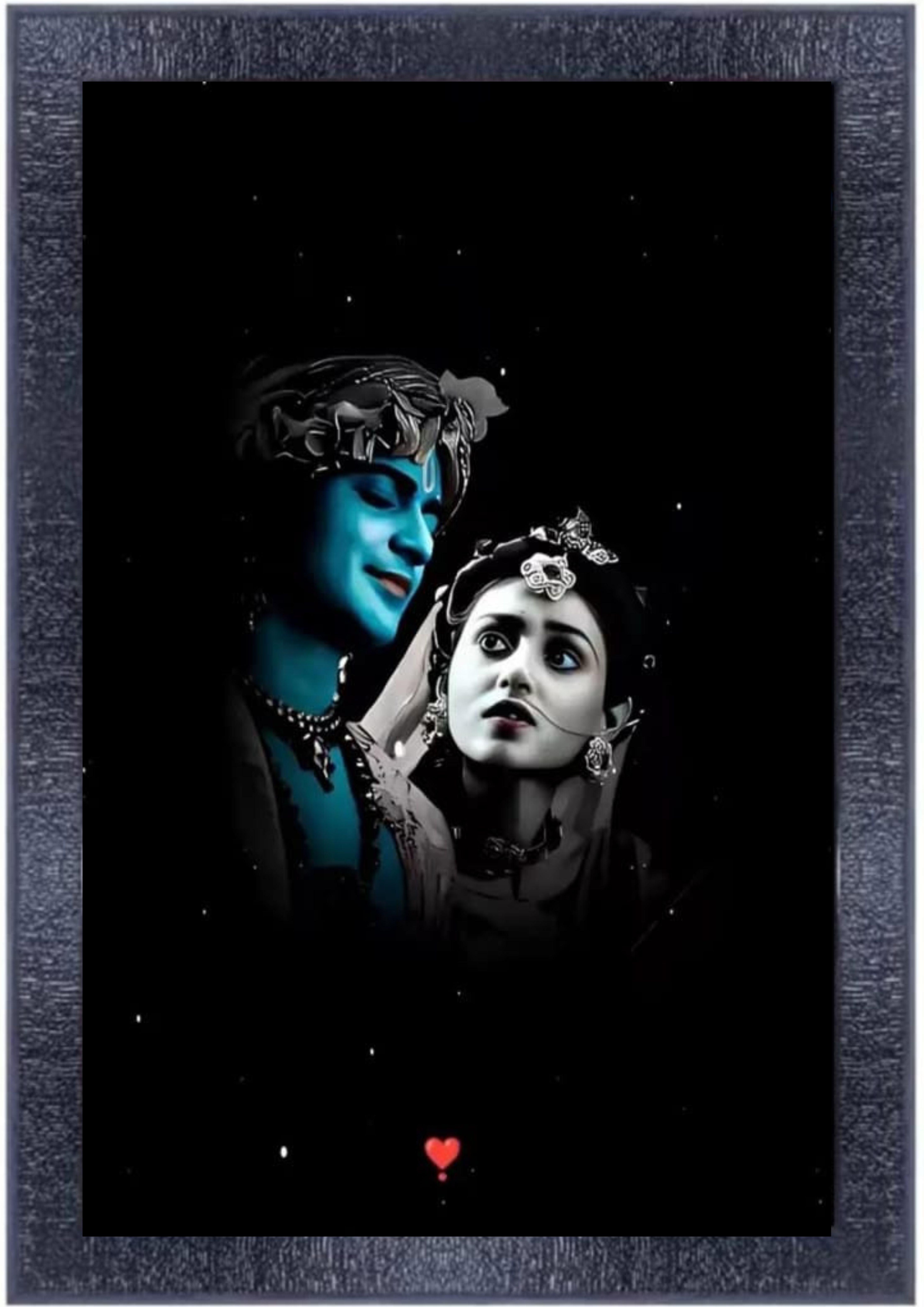 Krishna & Radha Framed Wall Art for Home Decor, Spiritual Gift, Religious Wall Hanging (Black Frame)