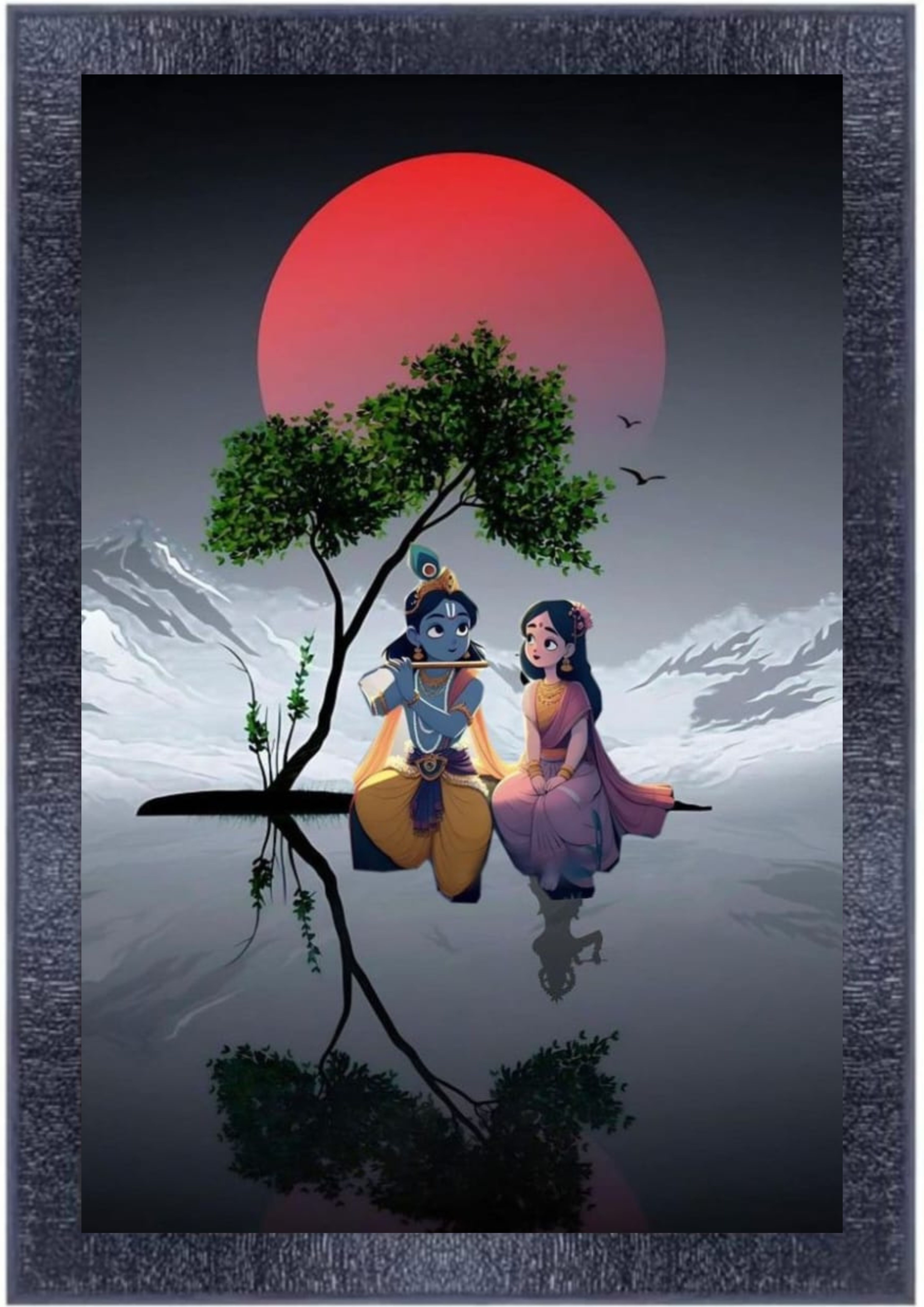 Brand Lord Krishna and Radha Under Tree Wall Art Painting Photo Frame for Home Decor, Living Room, Bedroom, Gift Item, Religious Wall Decor