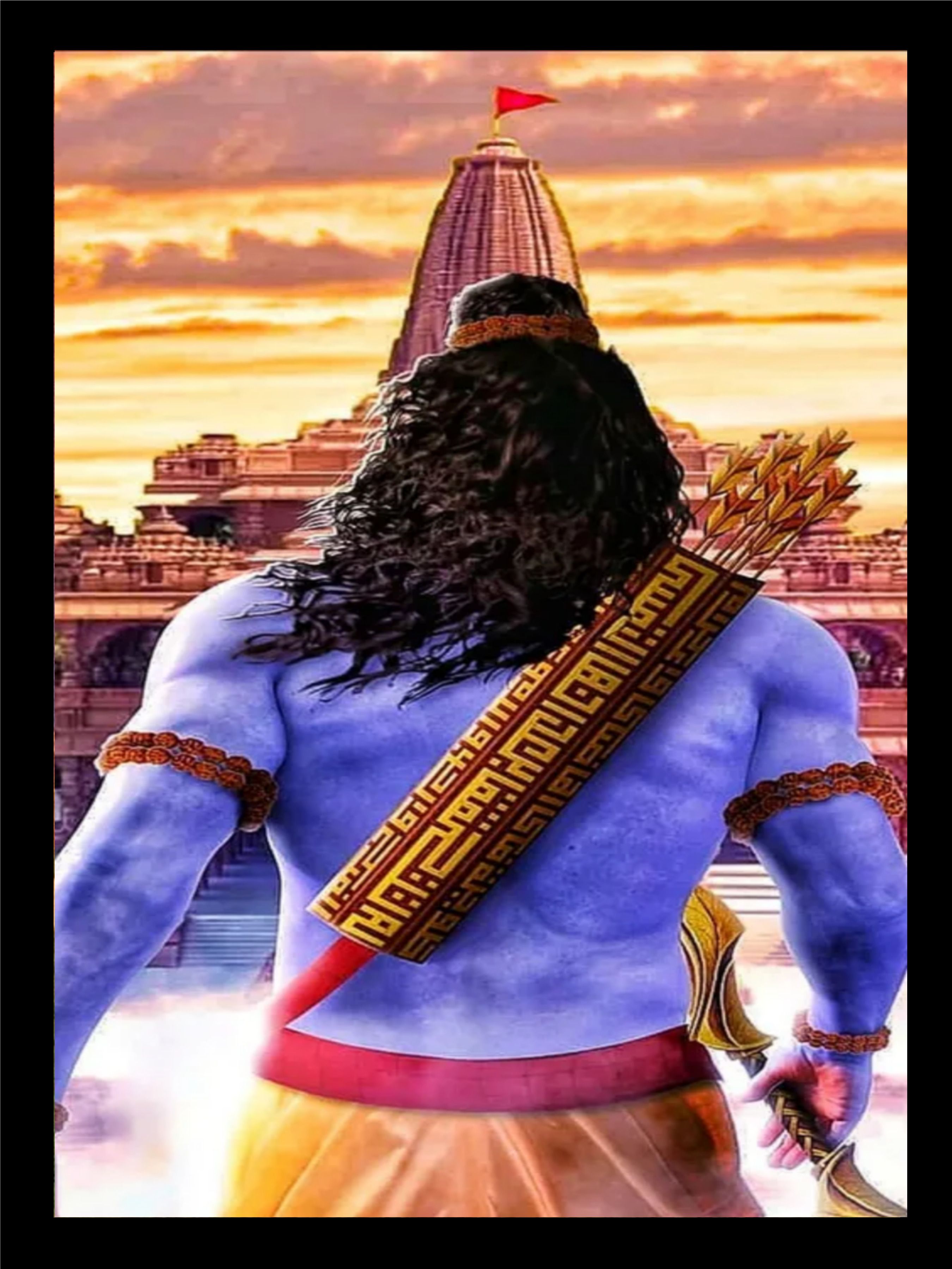  Lord Ram with Bow and Arrow and Ayodhya Temple BackGround Poster|Religious|Spiritual|Indian God Poster|Wall Decor|Framed Poster